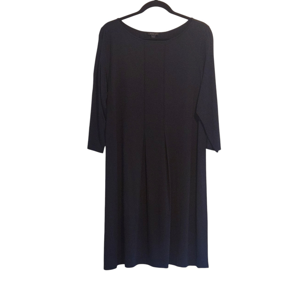 J. Jill Dress Wearever Collection Black, rayon & Spandex, pleated front, sz L